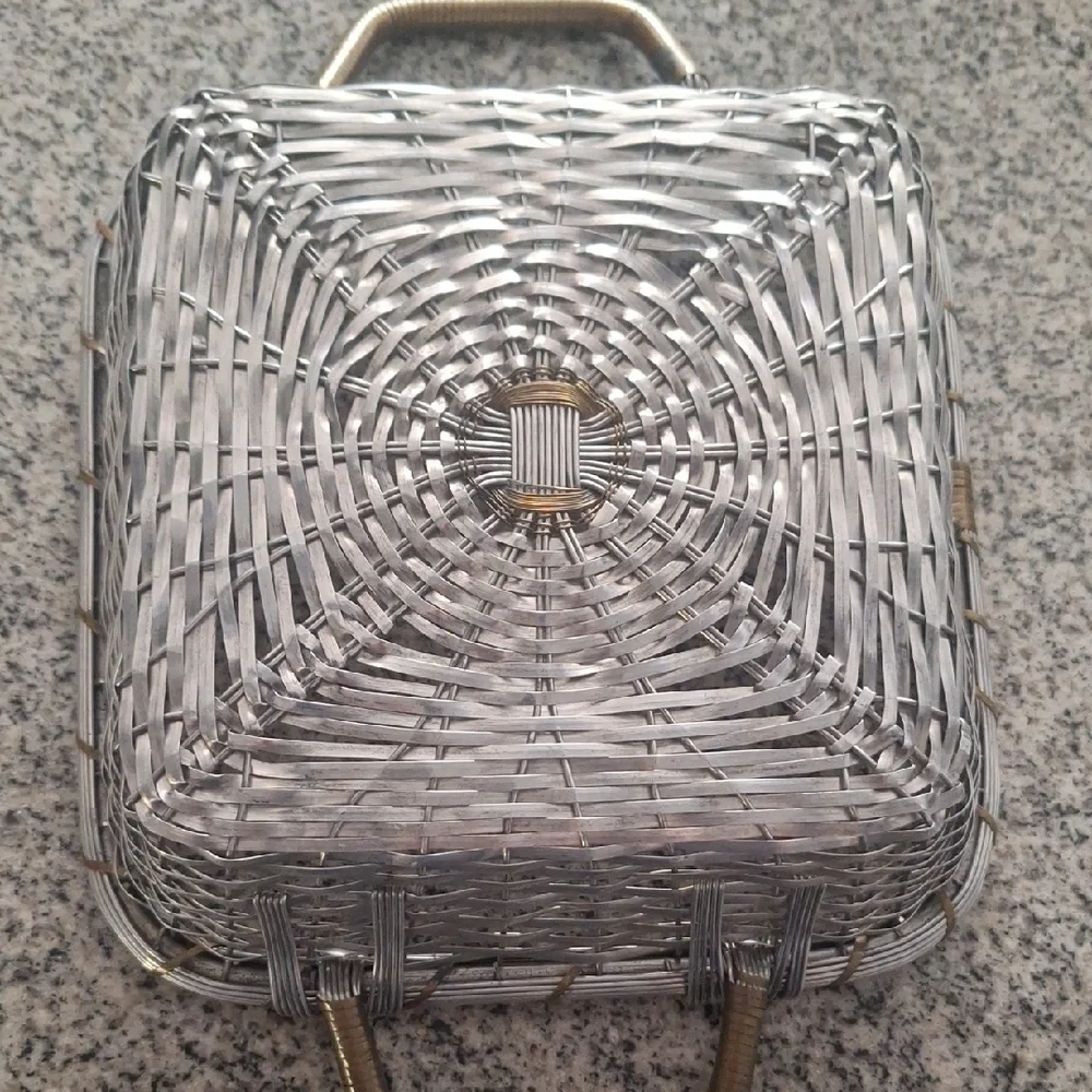 Woven Aluminum And Brass Bake-and-Serve Tray Or Basket 1990s.